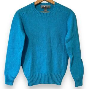 Vintage 90s Blue Chunky Knit Wool Womens Sweater Large New Traditions Brooks